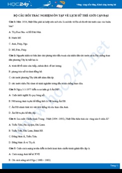 Tổng hợp câu hỏi trắc nghiệm ôn tập về Lịch sử Thế giới cận đại có đáp án môn Lịch sử 11