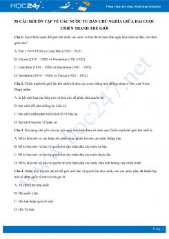 50 câu trắc nghiệm về Các nước tư bản chủ nghĩa giữa hai cuộc chiến tranh thế giới có đáp án môn Lịch sử 11