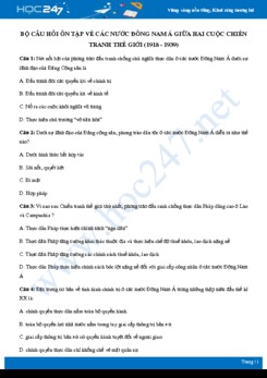 Bộ câu hỏi trắc nghiệm về Các nước Đông Nam Á giữa hai cuộc chiến tranh thế giới có đáp án môn Lịch sử 11