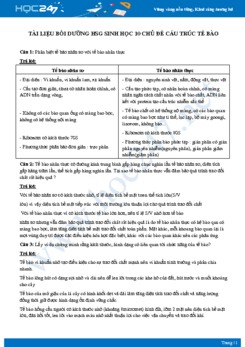 Tài liệu bồi dưỡng HSG chủ đề Cấu trúc tế bào Sinh học 10 có đáp án