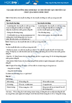 Tài liệu bồi dưỡng HSG chủ đề Vận chuyển các chất qua màng Sinh học 10 có đáp án