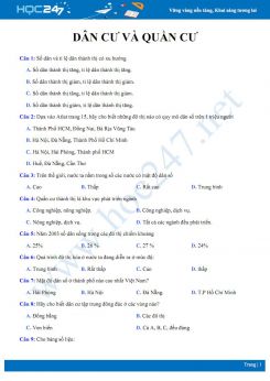 Bài tập trắc nghiệm ôn tập chủ đề Dân cư và các loại quần cư Địa lí 9 có đáp án