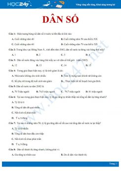 Bài tập trắc nghiệm ôn tập kiến thức về các vấn đề Dân số Địa lí 9 có đáp án