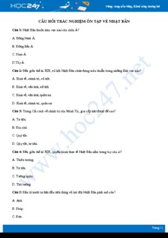 Câu hỏi trắc nghiệm ôn tập về Nhật Bản từ TK XIX đến đầu TK XX có đáp án môn Lịch sử 11