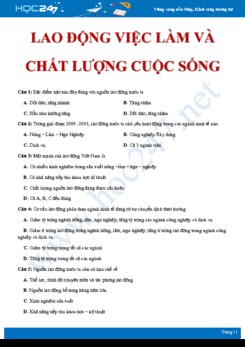 Câu hỏi trắc nghiệm ôn tập về Việc làm và Chất lượng cuộc sống Địa lí 9 có đáp án