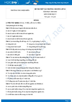 Đề thi thử tuyển sinh vào trường chuyên lớp 10 môn Sinh học 9 trường THCS Điện Biên năm 2020