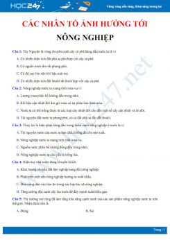 Câu hỏi trắc nghiệm ôn tập Các nhân tố ảnh hưởng tới nền Nông nghiệp nước ta Địa lí 9