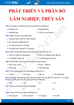 Câu hỏi trắc nghiệm ôn tập về quá trình phát triển, phân bố ngành Lâm nghiệp-Thủy sản Địa lí 9