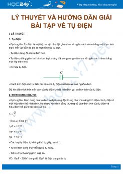 Tổng hợp lý thuyết và bài tập về Tụ điện môn Vật Lý 11 năm 2020