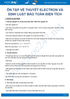 Tổng hợp lý thuyết và bài tập về Thuyết electron - Định luật bảo toàn điện tích môn Vật Lý 11