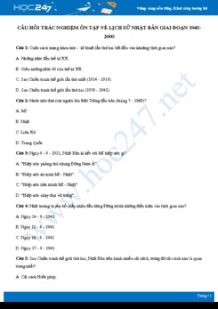 Câu hỏi trắc nghiệm ôn tập về Lịch sử Nhật Bản có đáp án môn Lịch sử 12