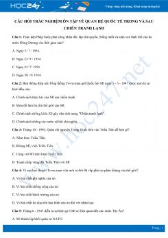 Câu hỏi trắc nghiệm về Quan hệ quốc tế trong và sau thời kì chiến tranh lạnh có đáp án môn Lịch sử 12