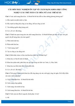 Bộ câu hỏi trắc nghiệm Cách mạng KH-CN và xu thế toàn cầu hóa có đáp án môn Lịch sử 12