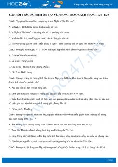 Bộ câu hỏi ôn tập về Phong trào cách mạng 1930 - 1935 có đáp án môn Lịch sử 12