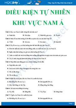 Câu hỏi trắc nghiệm ôn tập chủ đề điều kiện tự nhiên của khu vực Nam Á Địa lí 8 có đáp án