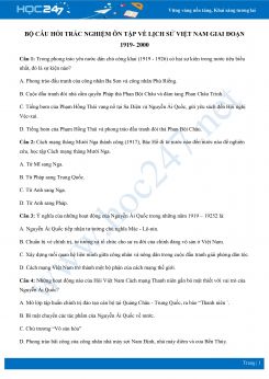 Tổng hợp câu hỏi ôn tập về Lịch sử Việt Nam giai đoạn 1919- 2000 có đáp án môn Lịch sử 12