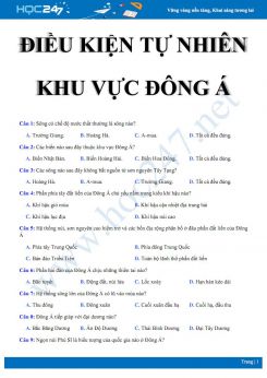 Bài tập trắc nghiệm ôn tập chủ đề điều kiện tự nhiên khu vực Đông Á Địa lí 8 có đáp án