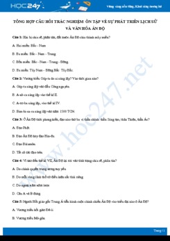 Bộ câu hỏi trắc nghiệm ôn tập về Lịch sử phát triển và văn hóa Ấn Độ có đáp án môn Lịch sử 10