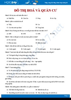 37 Câu hỏi trắc nghiệm ôn tập chủ đề Đô thị hóa và quần cư Địa lí 7 có đáp án