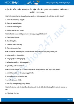 Câu hỏi trắc nghiệm ôn tập về Các quốc gia cổ đại trên đất nước Việt Nam có đáp án môn Lịch sử 10