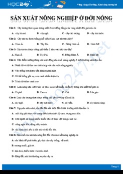Bài tập trắc nghiệm ôn tập chuyên đề các hoạt động sản xuất Nông nghiệp ở Đới nóng Địa lí 7