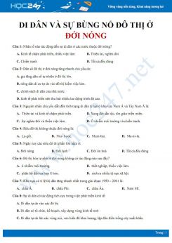 Bài tập trắc nghiệm ôn tập chủ đề dân cư và đô thị hóa ở Đới nóng Địa lí 7 có đáp án