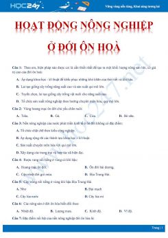 Bài tập trắc nghiệm ôn tập chủ đề hoạt động Nông nghiệp ở Đới ôn hòa Địa lí 7 có đáp án