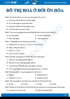 Câu hỏi trắc nghiệm ôn tập các vấn đề Đô thị hóa ở Đới ôn hòa Địa lí 7 có đáp án