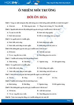 Bài tập trắc nghiệm ôn tập vấn đề ô nhiễm môi trường ở Đới ôn hòa Địa lí 7 có đáp án