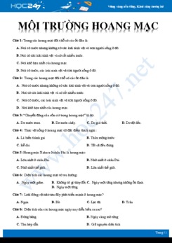 Bài tập trắc nghiệm ôn tập các đặc điểm tự nhiên môi trường hoang mạc Địa lí 7 có đáp án
