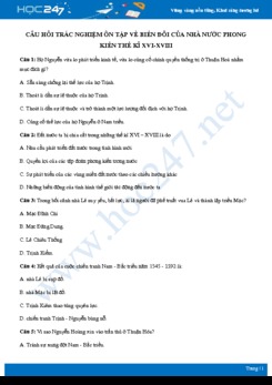 Bộ câu hỏi trắc nghiệm về Biến đổi của nhà nước phong kiến TK XVI – XVIII có đáp án môn Lịch sử 10