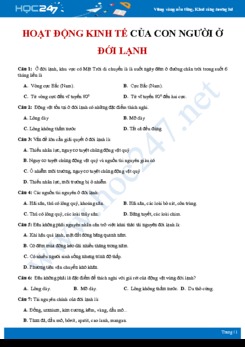 Câu hỏi trắc nghiệm ôn tập chủ đề Hoạt động kinh tế ở Đới lạnh Địa lí 7 có đáp án