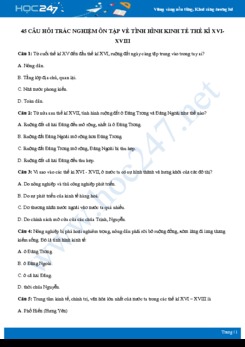 45 câu hỏi trắc nghiệm về Tình hình kinh tế thế kỉ XVI – XVIII có đáp án môn Lịch sử 10