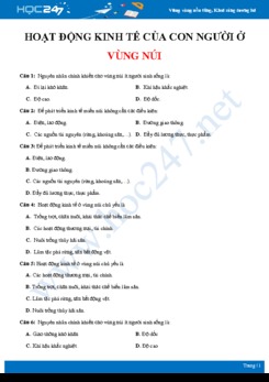Bài tập trắc nghiệm các hoạt động kinh tế ở vùng núi Địa lí 7 có đáp án