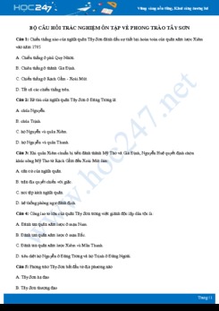 Bộ câu hỏi trắc nghiệm ôn tập về Phong trào Tây Sơn có đáp án môn Lịch sử 10