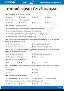 Bài tập trắc nghiệm ôn tập chủ đề Thế giới rộng lớn và đa dạng Địa lí 7 có đáp án