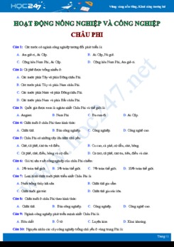 28 Câu hỏi trắc nghiệm về nền Nông nghiệp và Công nghiệp ở Châu Phi Địa lí 7