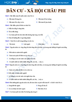 Bài tập trắc nghiệm ôn tập chủ đề Dân cư - xã hội ở Châu Phi Địa lí 7 có đáp án