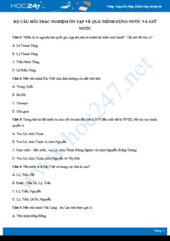 Câu hỏi trắc nghiệm ôn tập về Quá trình dựng nước và giữ nước có đáp án môn Lịch sử 10