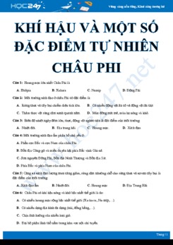 Câu hỏi trắc nghiệm ôn tập chủ đề Khí hậu và một số đặc điểm tự nhiên của Châu Phi Địa lí 7