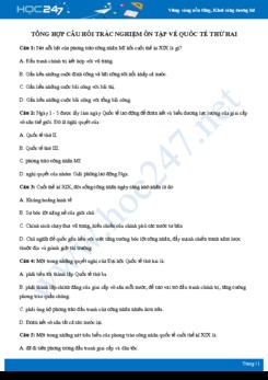 Tổng hợp câu hỏi trắc nghiệm ôn tập về Quốc tế thứ hai có đáp án môn Lịch sử 10