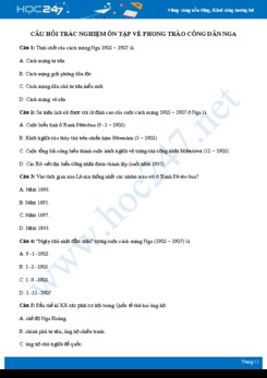 Câu hỏi trắc nghiệm ôn tập về Phong trào công nhân Nga có đáp án môn Lịch sử 10