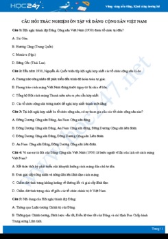 Câu hỏi trắc nghiệm ôn tập về Đảng Cộng sản Việt Nam có đáp án môn Lịch sử 9