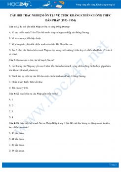 Tổng hợp câu hỏi trắc nghiệm về Kháng chiến chống thực dân pháp có đáp án môn Lịch sử 10
