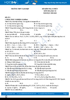 Bộ 3 đề kiểm tra 45 phút môn Hóa 10 năm 2020 có đáp án Trường THPT Tam Điệp