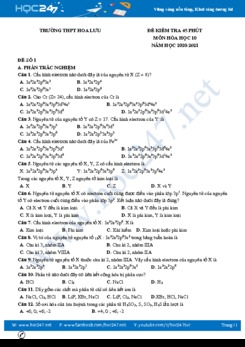 Bộ 3 đề kiểm tra 45 phút môn Hóa 10 năm 2020 có đáp án Trường THPT Hoa Lưu
