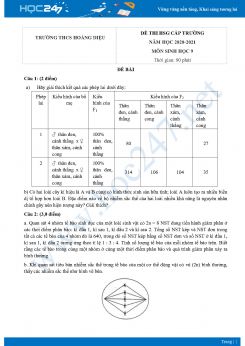 Đề thi HSG cấp trường môn Sinh học 9 năm 2020 Trường THCS Hoàng Diệu có đáp án