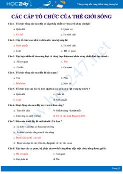 Câu hỏi trắc nghiệm ôn tập Tổ chức của thế giới sống Sinh học 10 có đáp án