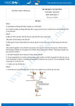 Đề thi HSG cấp trường môn Sinh học 9 năm 2020 Trường THCS Tĩnh Gia có đáp án