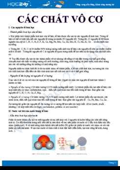 Lý thuyết và bài tập ôn tập chủ đề Các chất vô cơ trong tế bào Sinh học 10